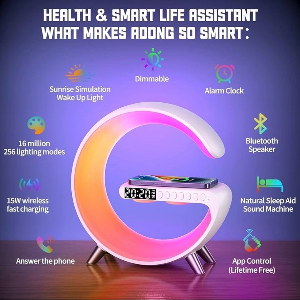 Smart LED Table Lamp, 4 N 1 Charger, Nightlight, Alarm Clock ,Bluetooth - Picture 3 of 9